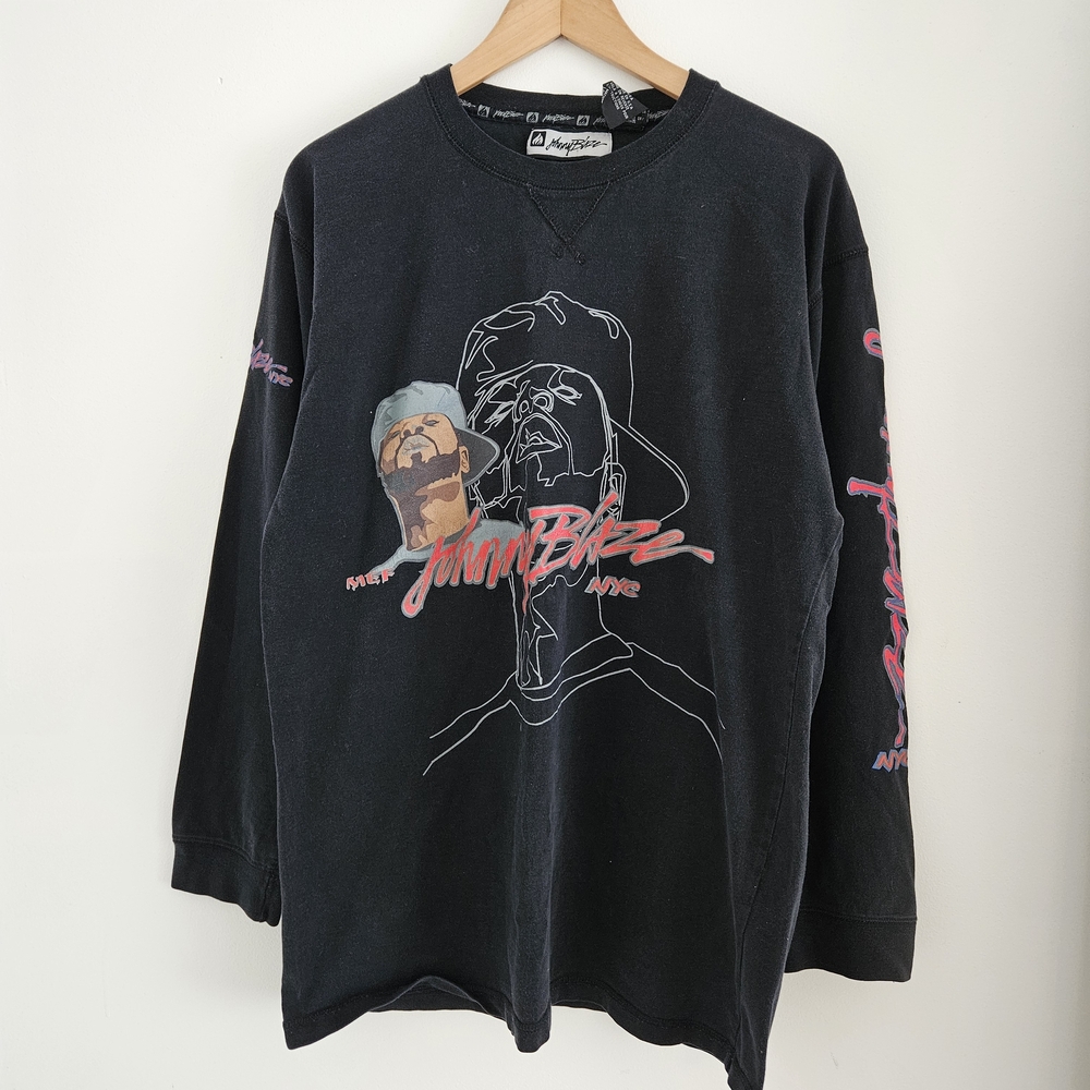 Vintage Johnny Blaze Long Sleeve Shirt Large Method Man Hip Hop Rap Made in USA